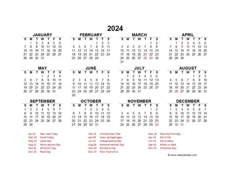 Annual Calendar 2024 with Philippines Holidays .